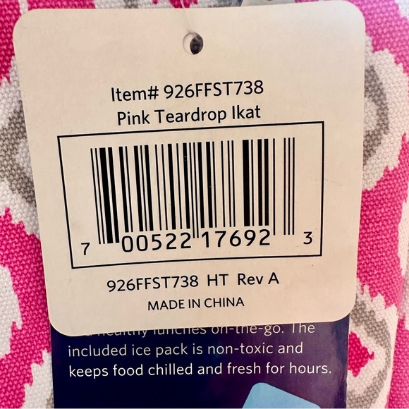 Fit & Fresh Pink Teardrop Ikat insulated Lunch Bag - Picture 14 of 16